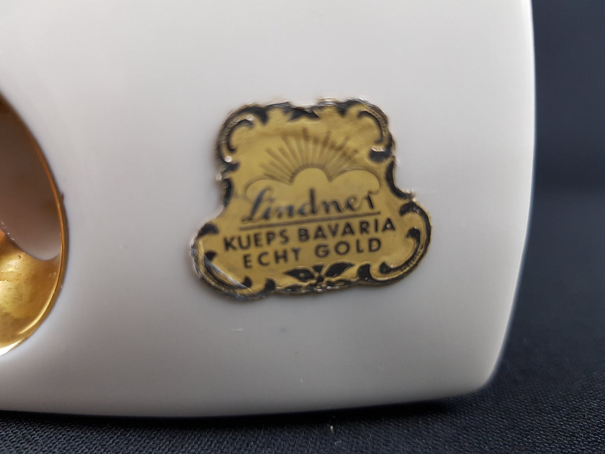 Vintage LINDNER PORZELLAN Echt Gold Candle Holder Kueps Bavaria 1980s