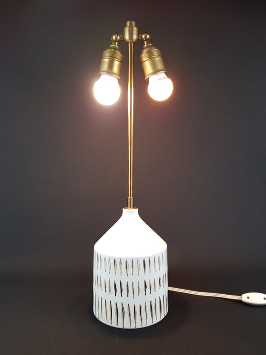 Unique Vintage Beige and Brown Ceramic Table Lamp by WALBURGA KÜLZ West Germany Studio Pottery 1970s
