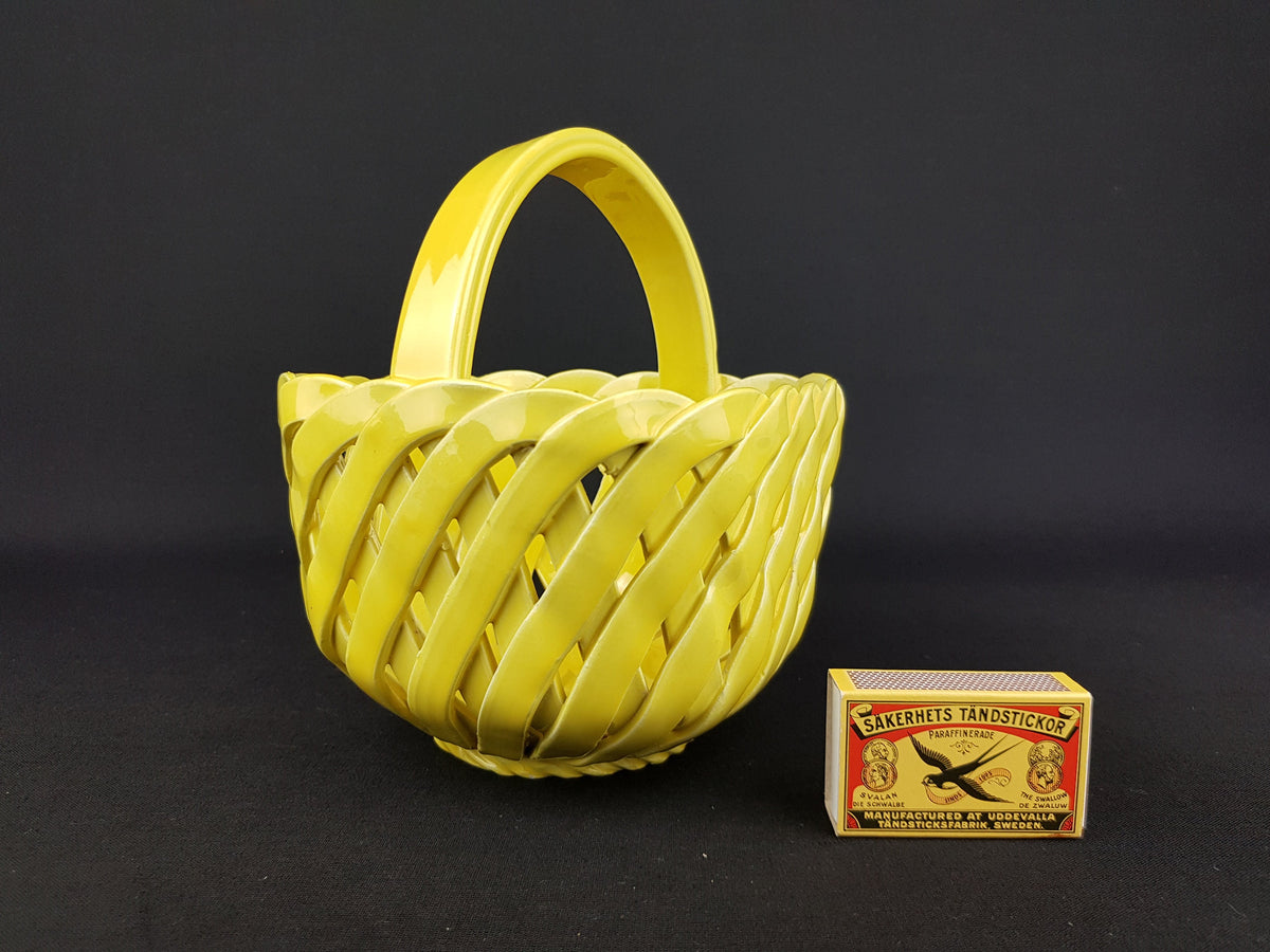 Vintage Yellow ITALIAN WOVEN BASKET Italian Pottery 1960/1970s