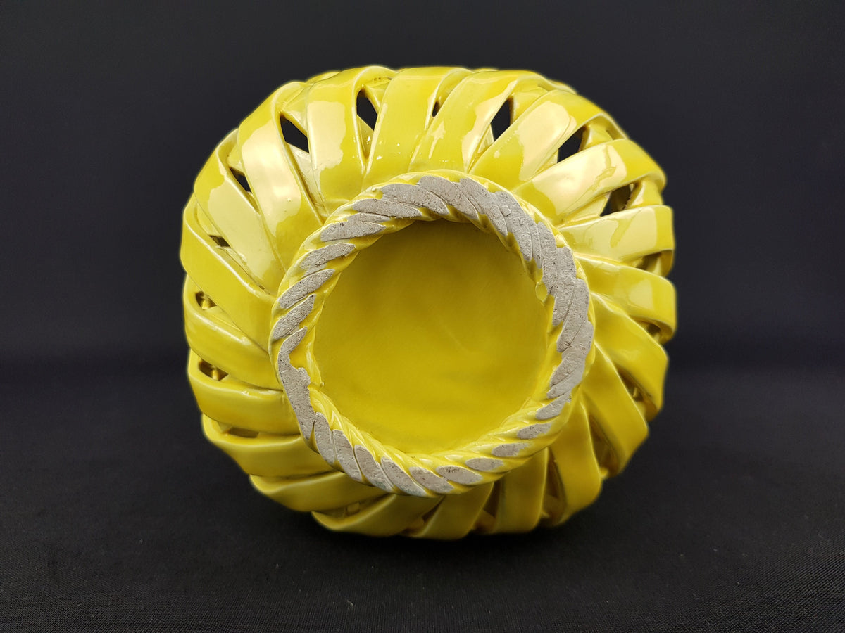 Vintage Yellow ITALIAN WOVEN BASKET Italian Pottery 1960/1970s