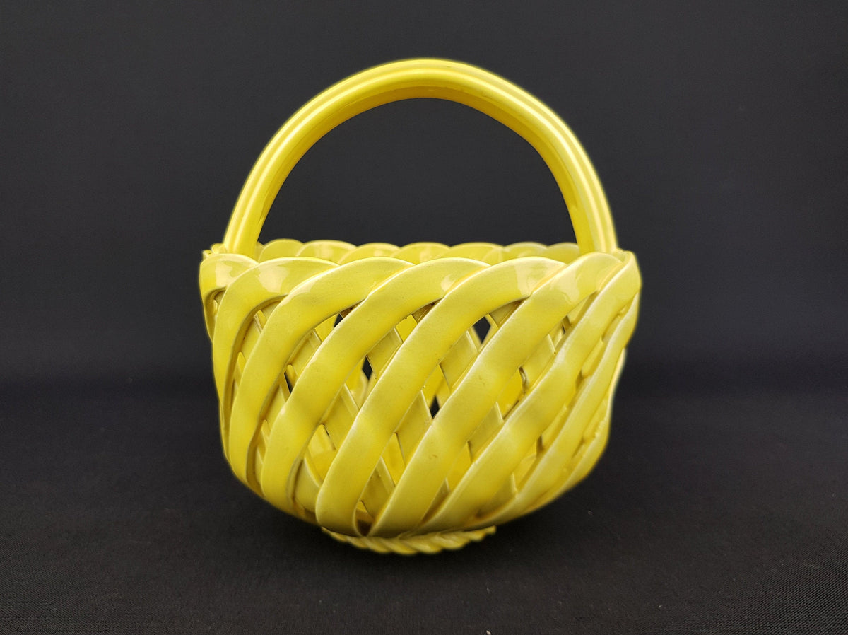 Vintage Yellow ITALIAN WOVEN BASKET Italian Pottery 1960/1970s