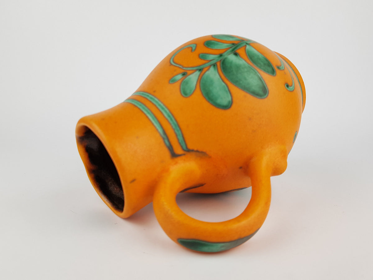 Vintage DÜMLER & BREIDEN Orange and Green Handled Vase 388 18 West German Pottery 1970s
