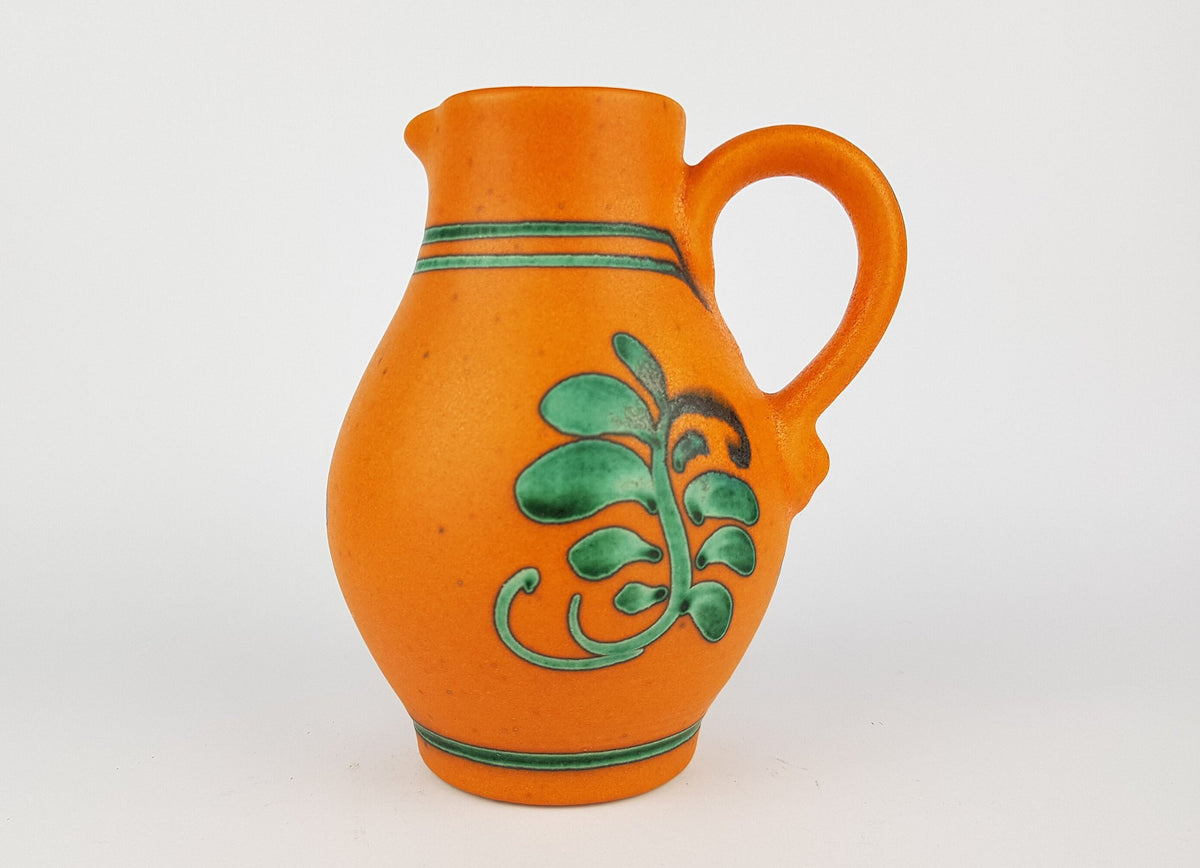 Vintage DÜMLER & BREIDEN Orange and Green Handled Vase 388 18 West German Pottery 1970s
