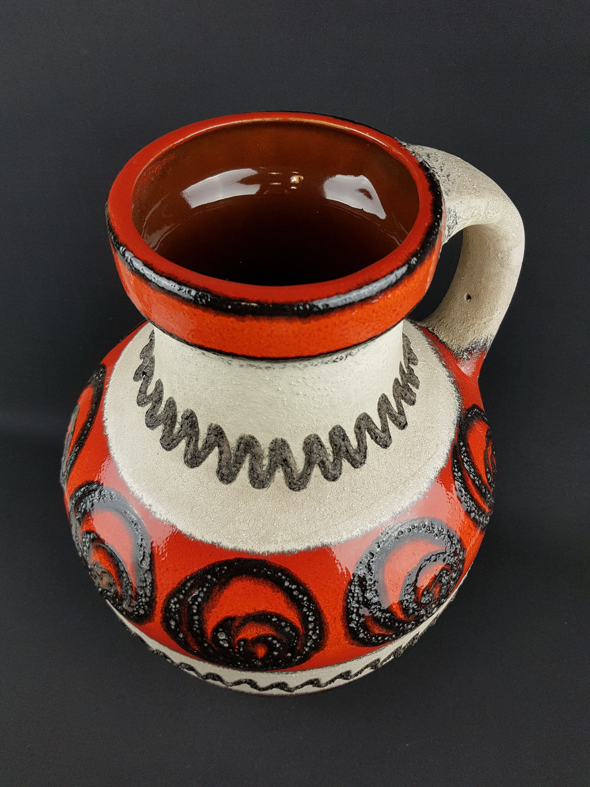XXL Vintage Beige and Red CARSTENS KERAMIK Fat Lava Floor Vase 1960s