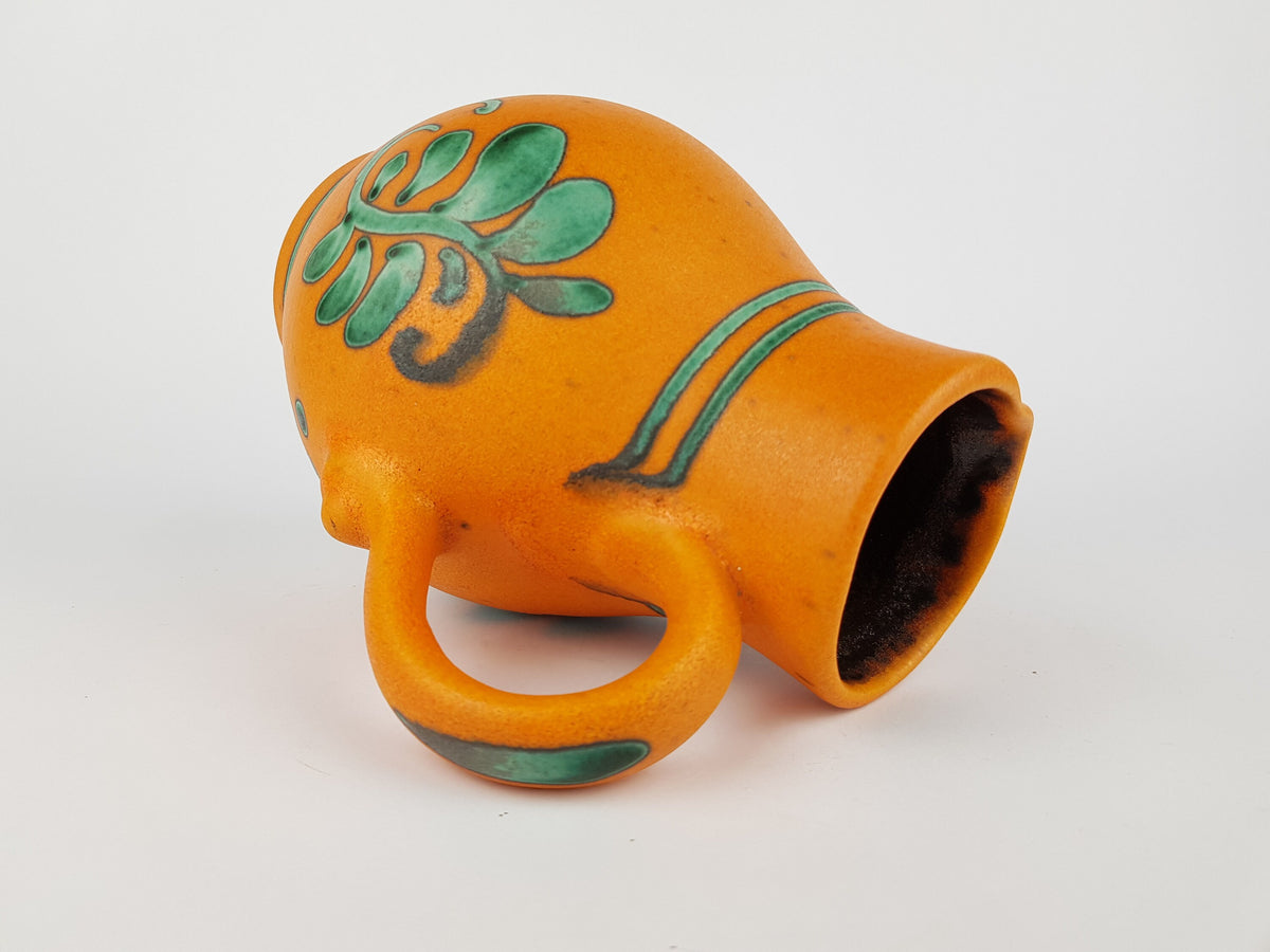 Vintage DÜMLER & BREIDEN Orange and Green Handled Vase 388 18 West German Pottery 1970s