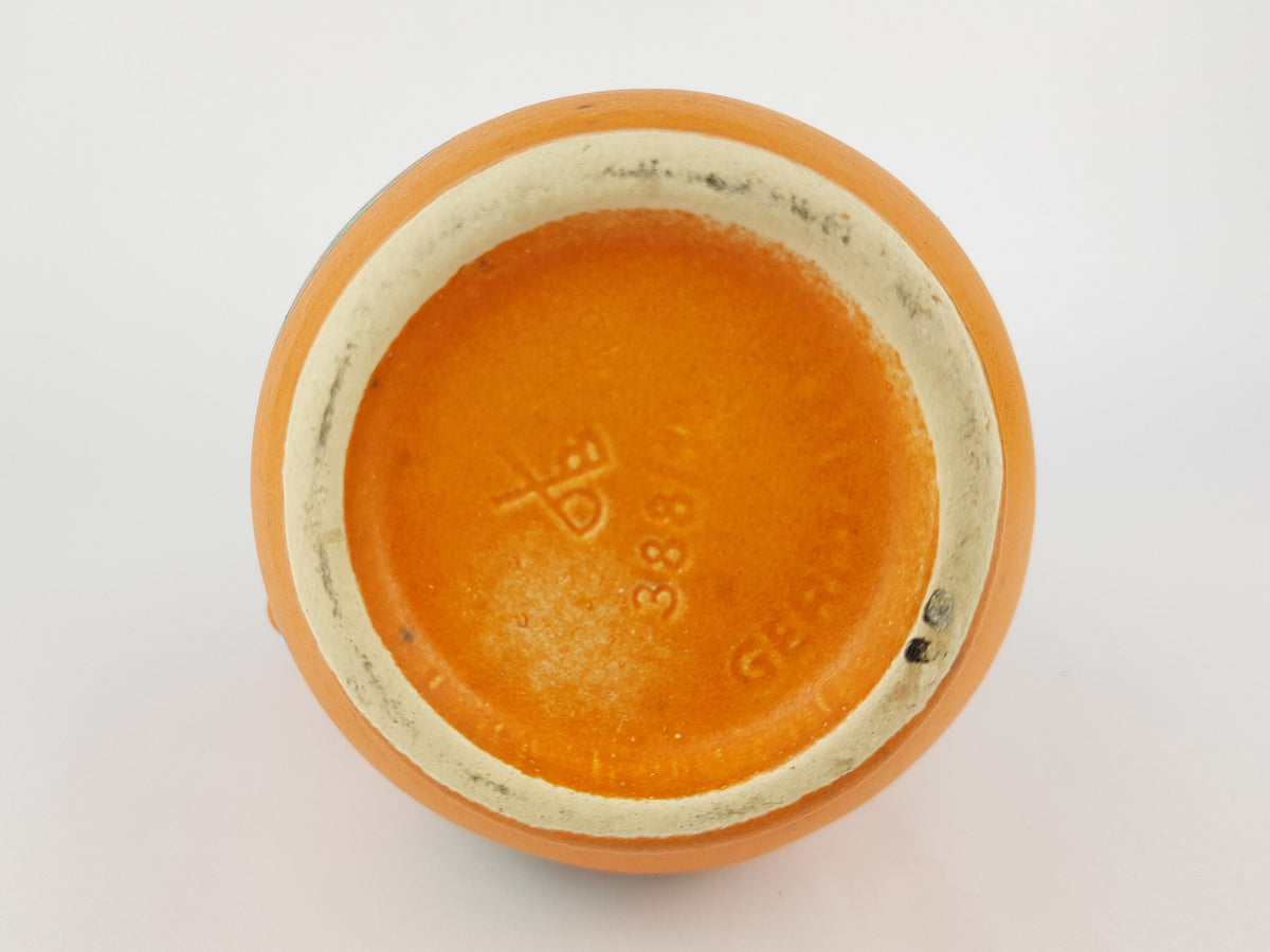 Vintage DÜMLER & BREIDEN Orange and Green Handled Vase 388 18 West German Pottery 1970s