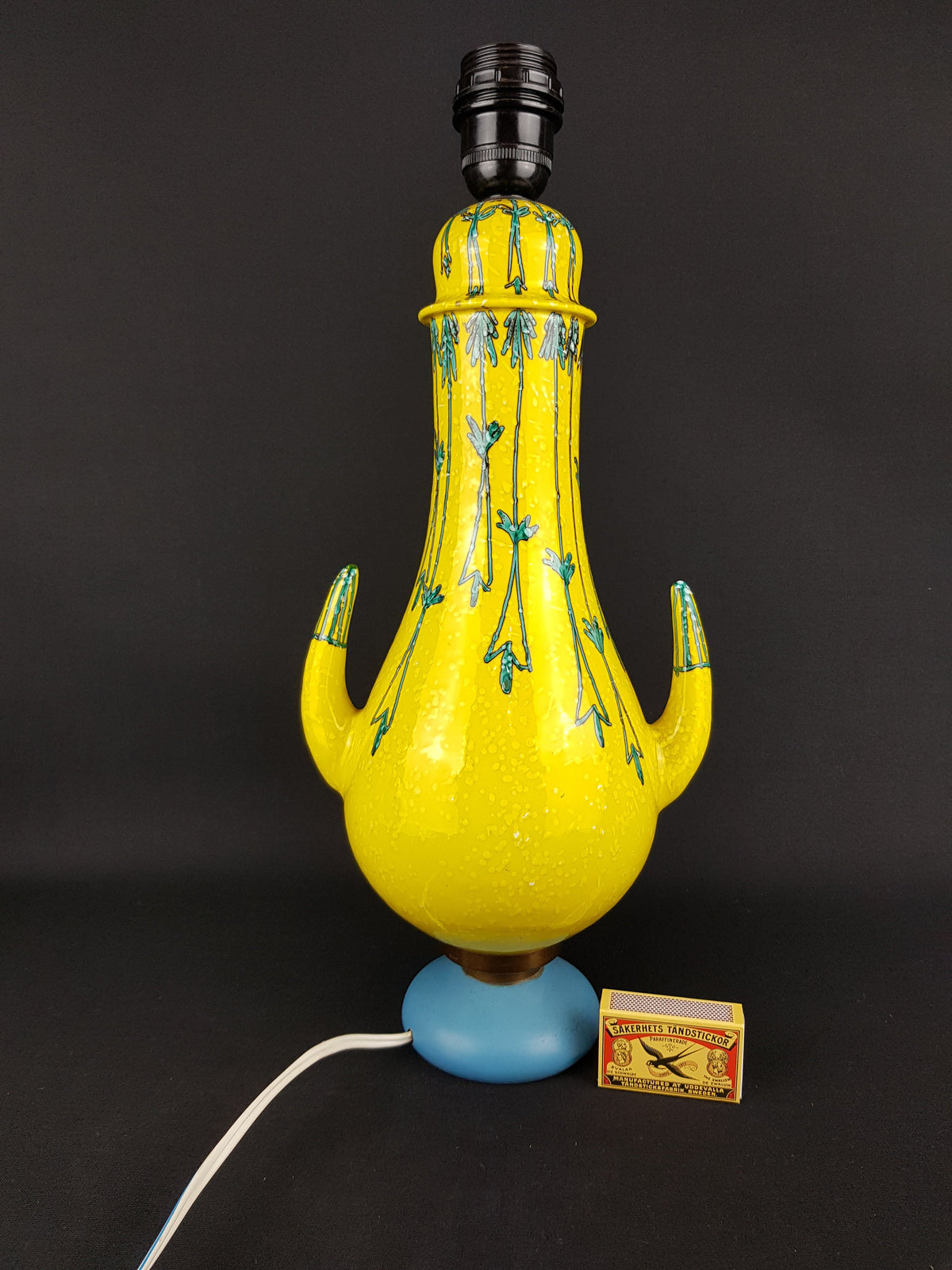 Vintage MANCIOLI Yellow Table Lamp Italian Art Pottery Raymor 1960s