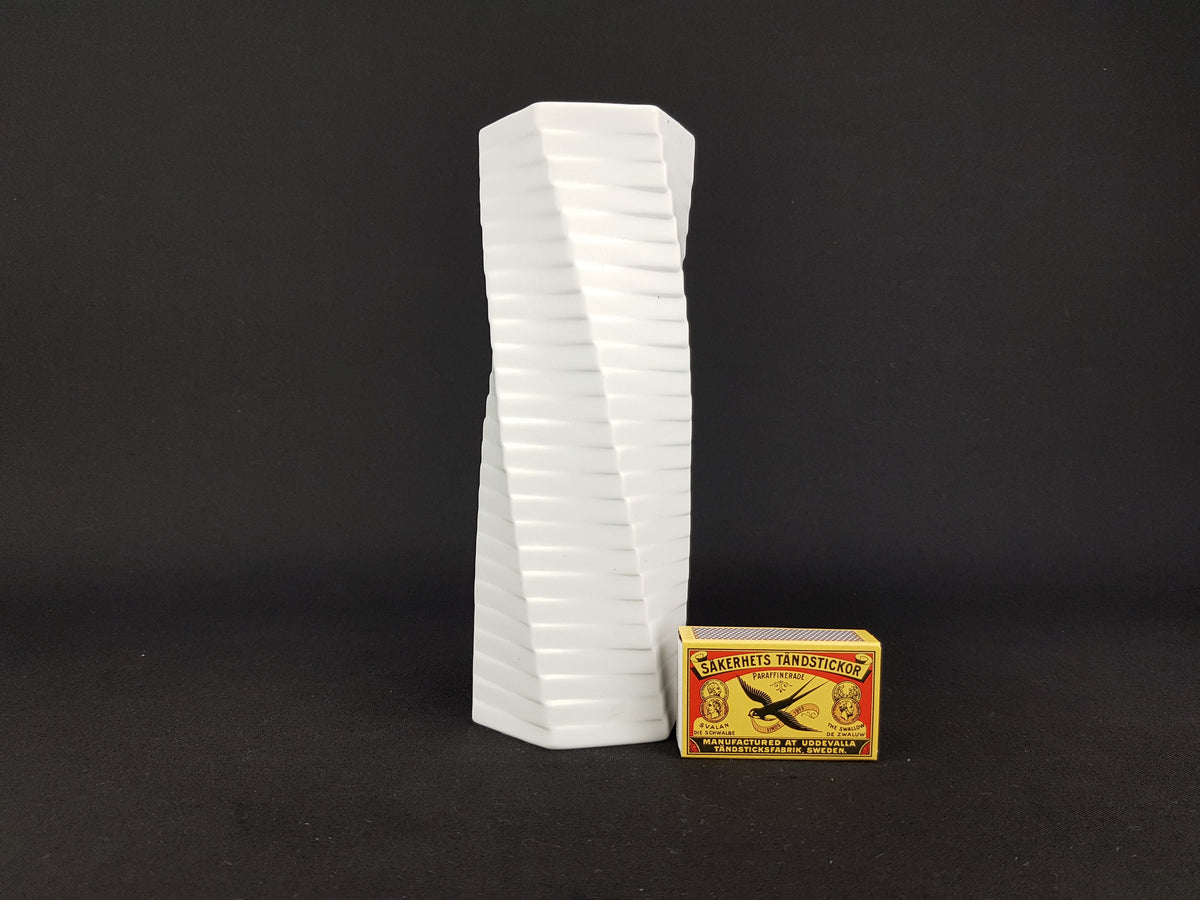 Vintage White ROSENTHAL Biscuit Porcelain Porzellan Op Art vase by Werner Uhl 1970s