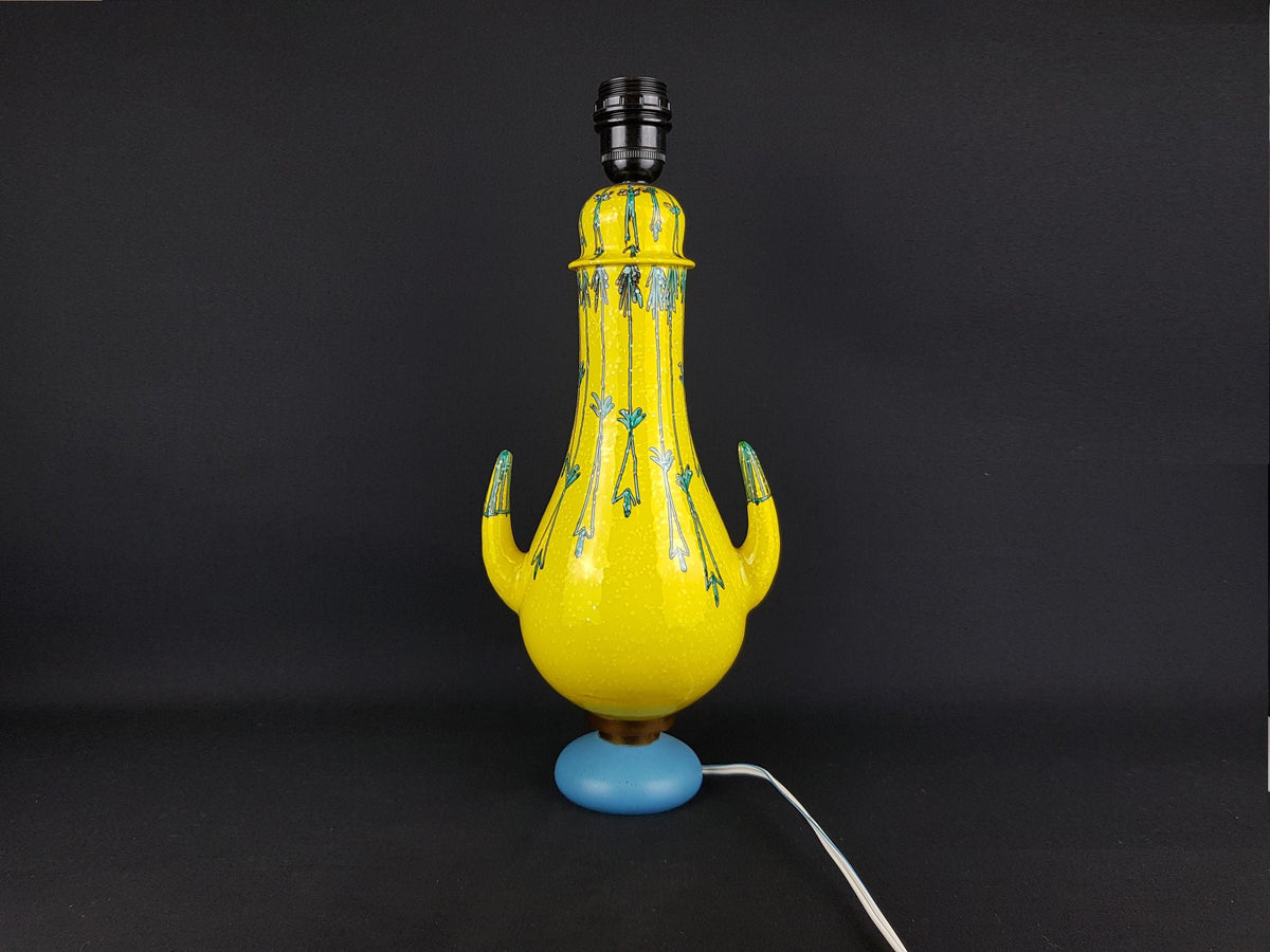 Vintage MANCIOLI Yellow Table Lamp Italian Art Pottery Raymor 1960s