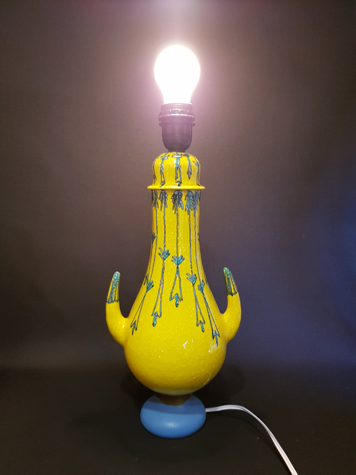 Vintage MANCIOLI Yellow Table Lamp Italian Art Pottery Raymor 1960s