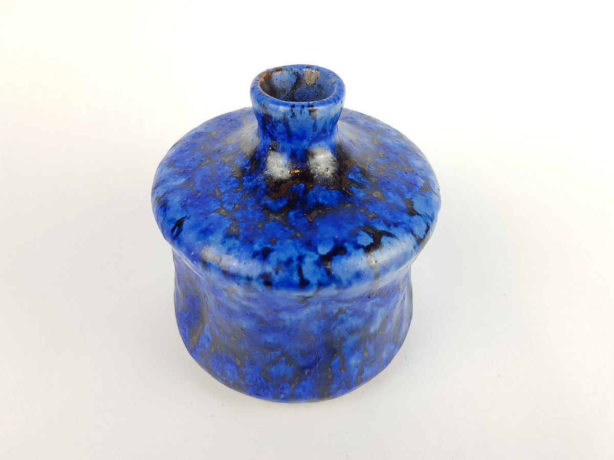 Vintage STUDIO ART POTTERY Dented Blue Vase West German Pottery 1970s
