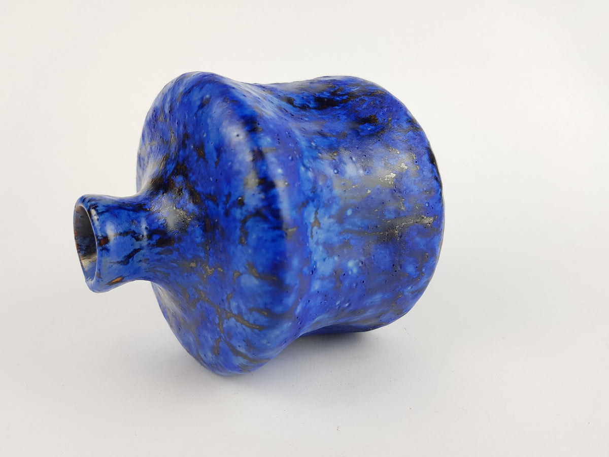 Vintage STUDIO ART POTTERY Dented Blue Vase West German Pottery 1970s
