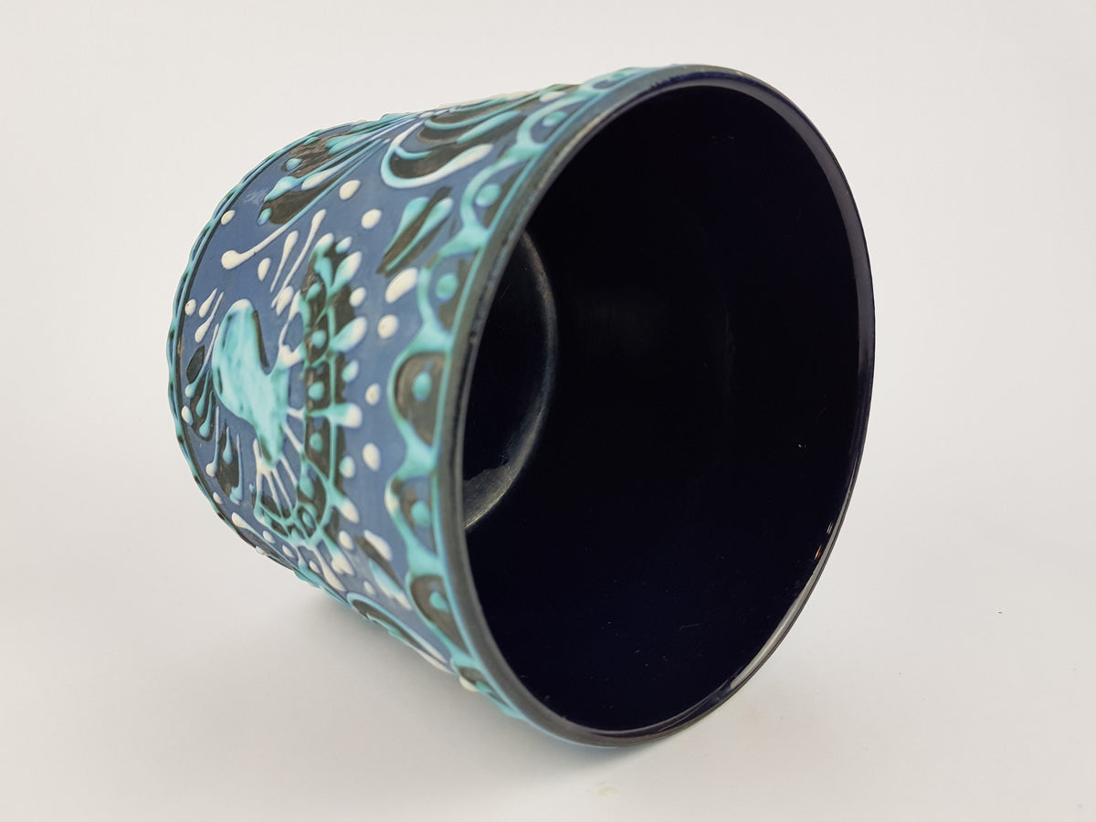 Vintage MAREI KERAMIK Blue Hand Painted Planter Flower Pot West German Pottery 1960s