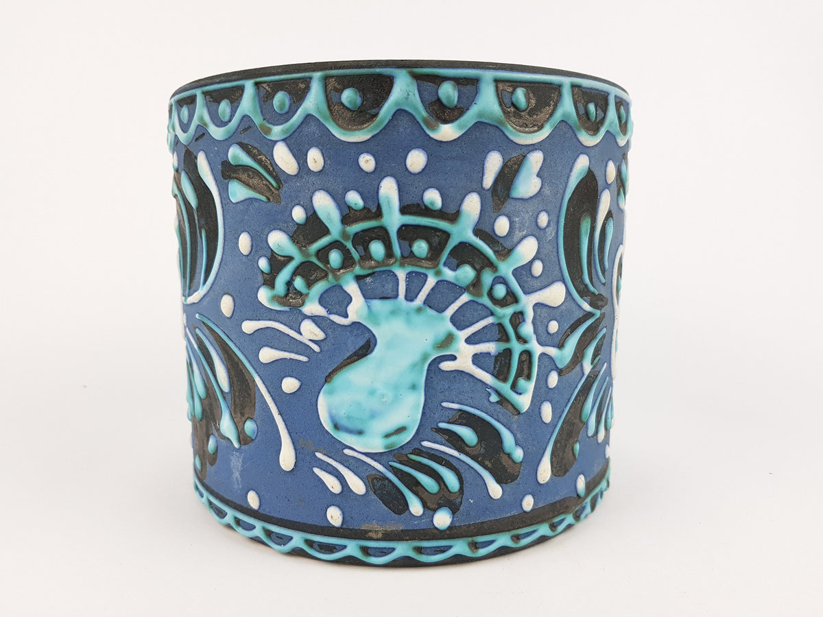 Vintage MAREI KERAMIK Blue Hand Painted Planter Flower Pot West German Pottery 1960s