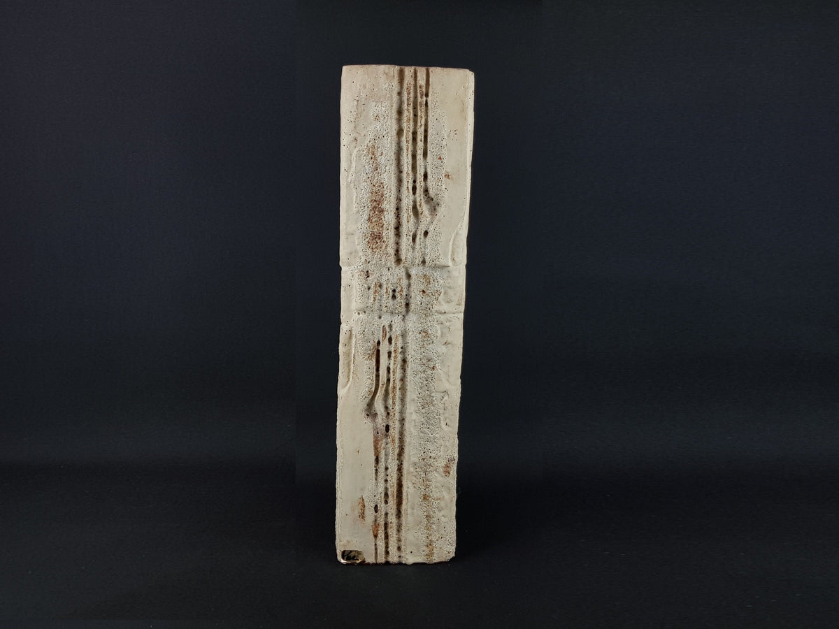 21 Inch XXL Unique Vintage Triangular Beige SCHÄFFENACKER Studio Art Pottery Statue Totem Pole West German Pottery 1960s