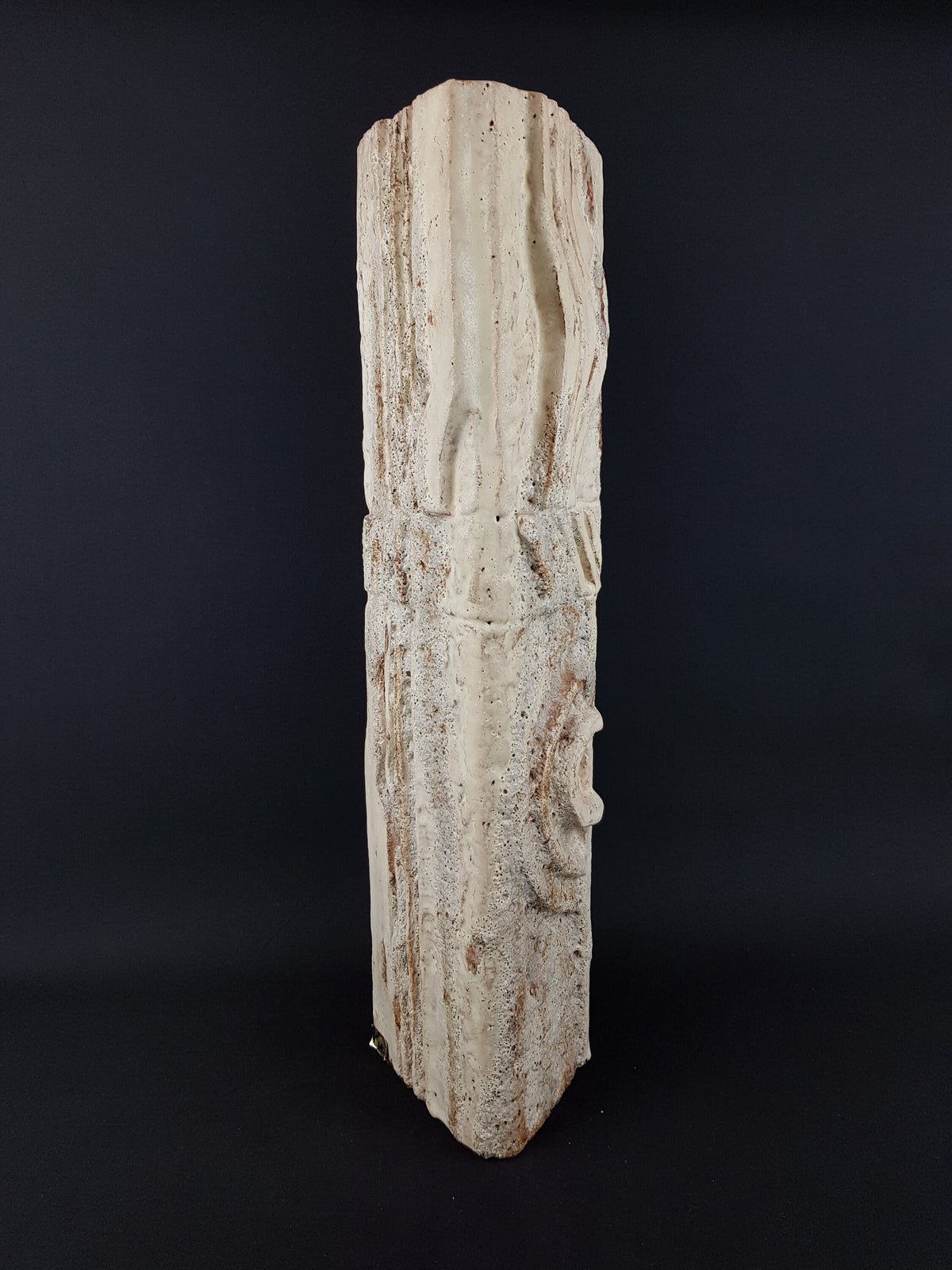 21 Inch XXL Unique Vintage Triangular Beige SCHÄFFENACKER Studio Art Pottery Statue Totem Pole West German Pottery 1960s