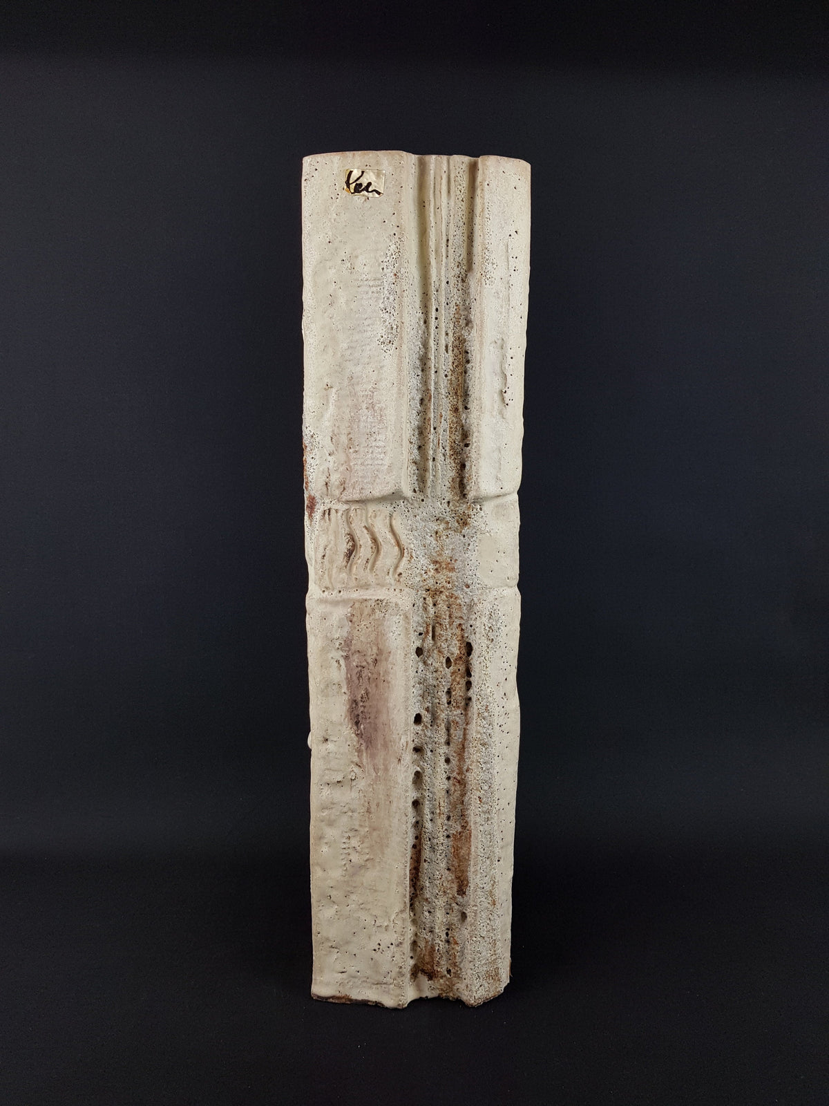 21 Inch XXL Unique Vintage Triangular Beige SCHÄFFENACKER Studio Art Pottery Statue Totem Pole West German Pottery 1960s