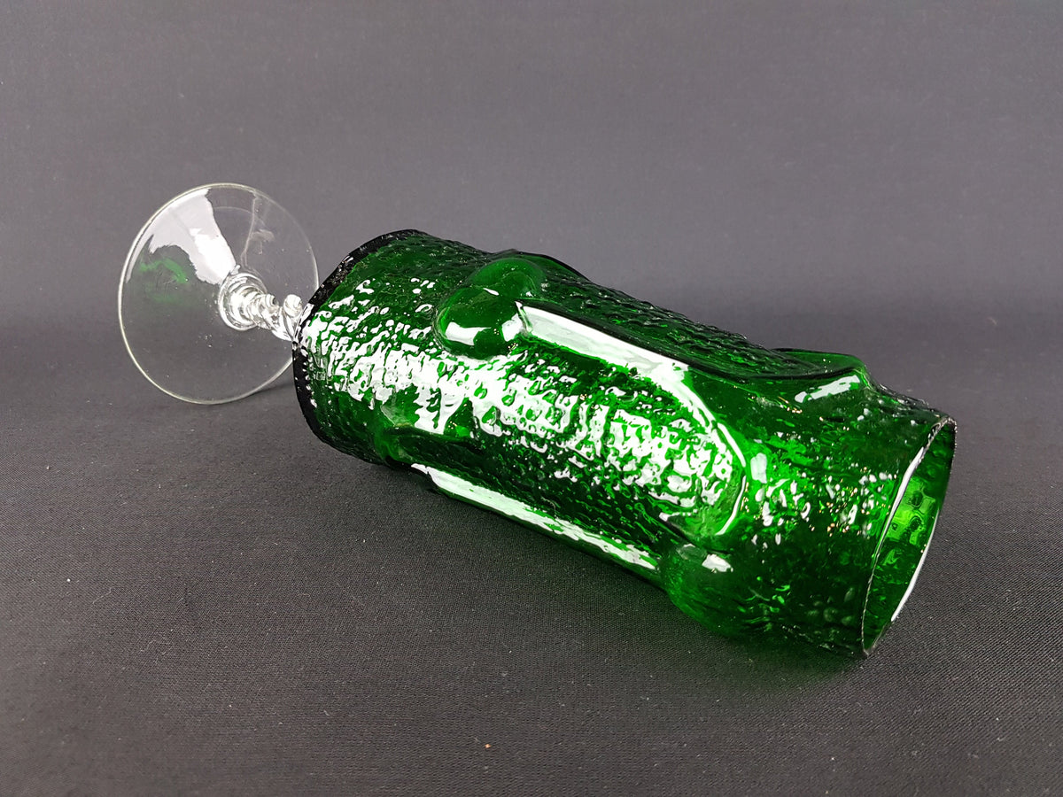 Vintage STELVIA Emerald Green Textured Glass Twist Stem Vase Chalice Antiqua Range by WAYNE HUSTED 1960s Italy Empoli