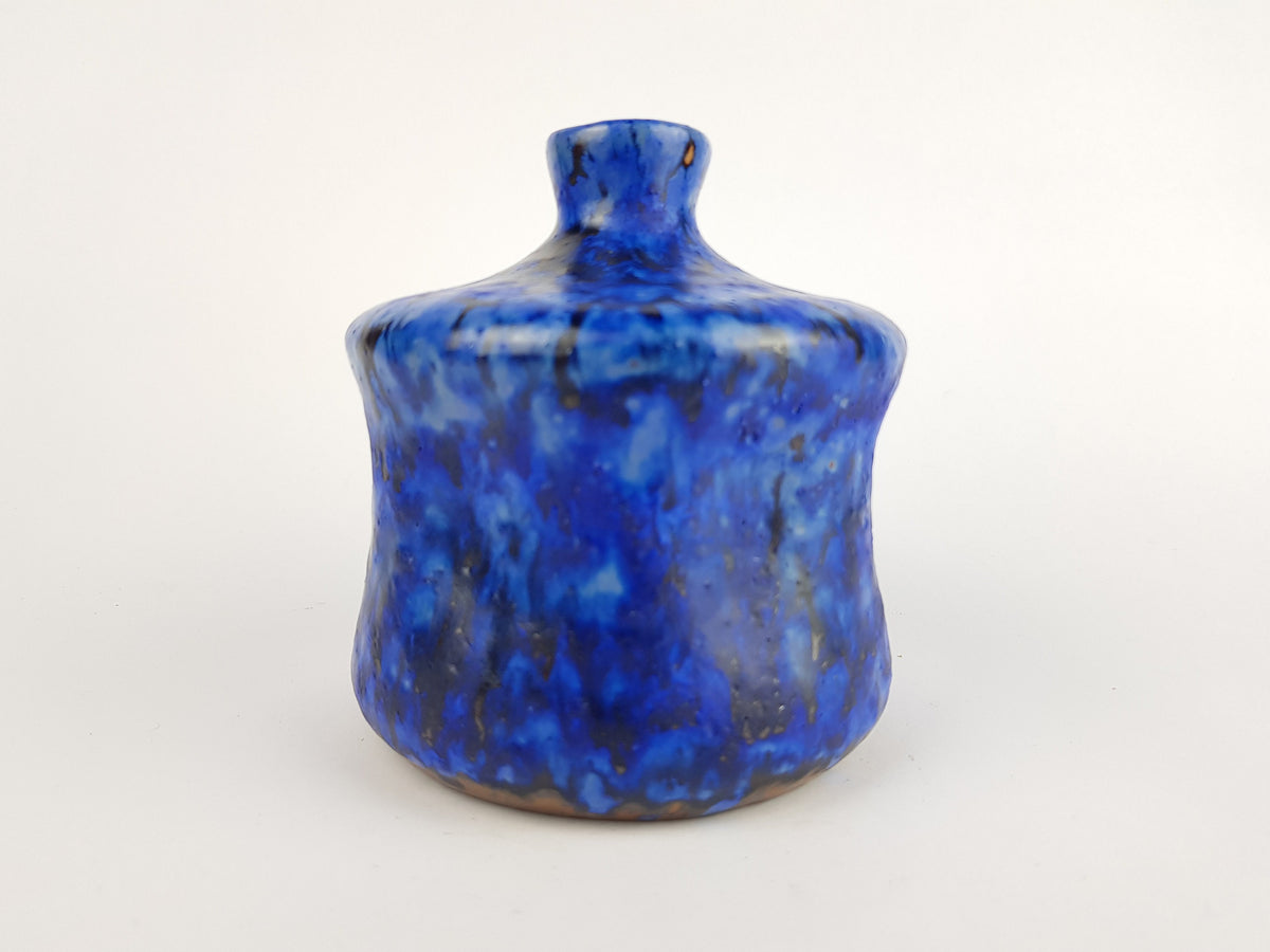 Vintage STUDIO ART POTTERY Dented Blue Vase West German Pottery 1970s