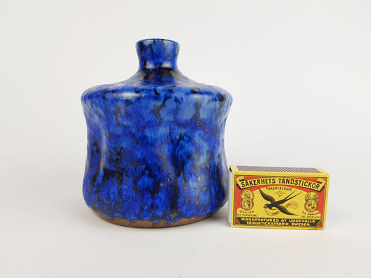 Vintage STUDIO ART POTTERY Dented Blue Vase West German Pottery 1970s