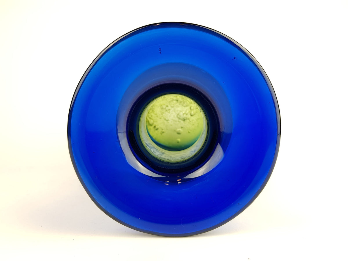 Vintage SCHOTT ZWIESEL Blue and Green GLASS Design Vase With Bubbles by Heinrich Löffelhardt West Germany 1960-70s