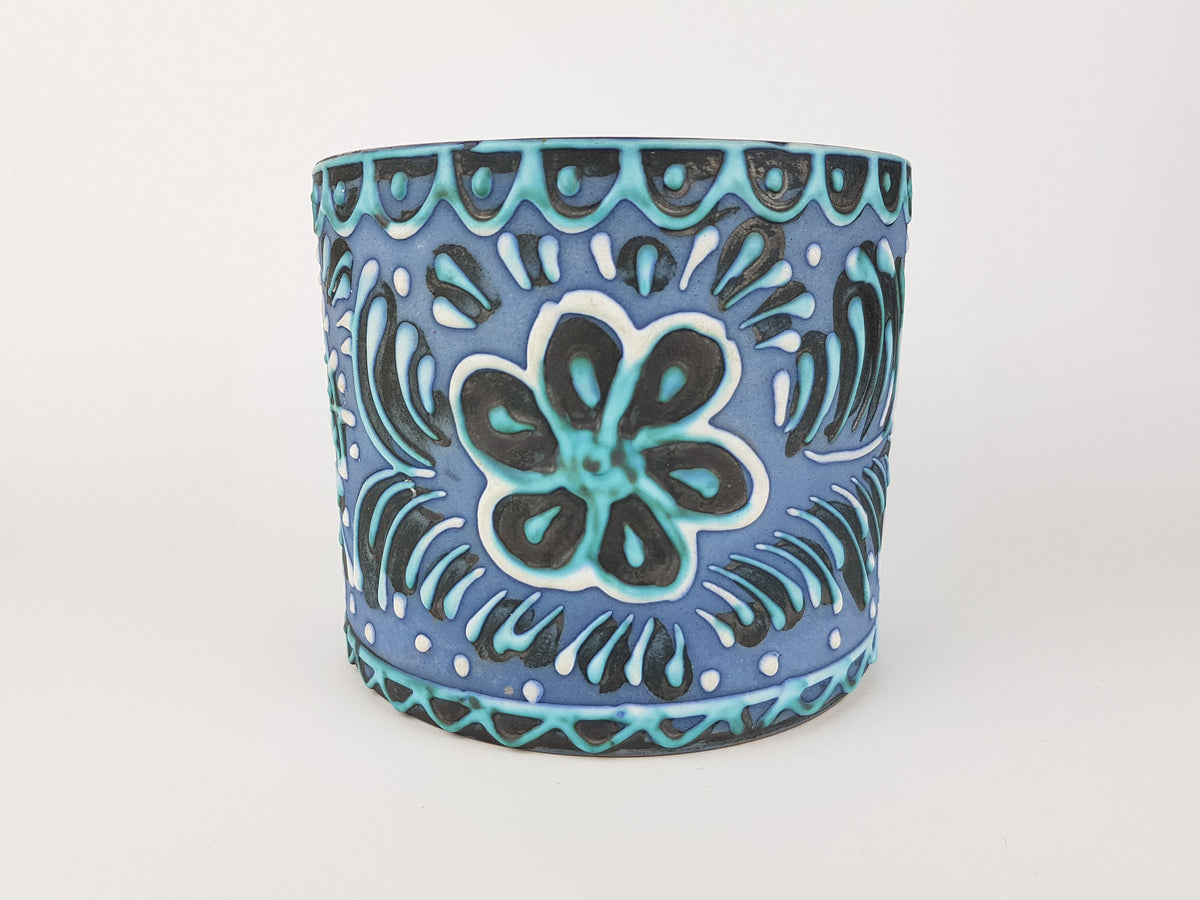 Vintage MAREI KERAMIK Blue Hand Painted Planter Flower Pot West German Pottery 1960s