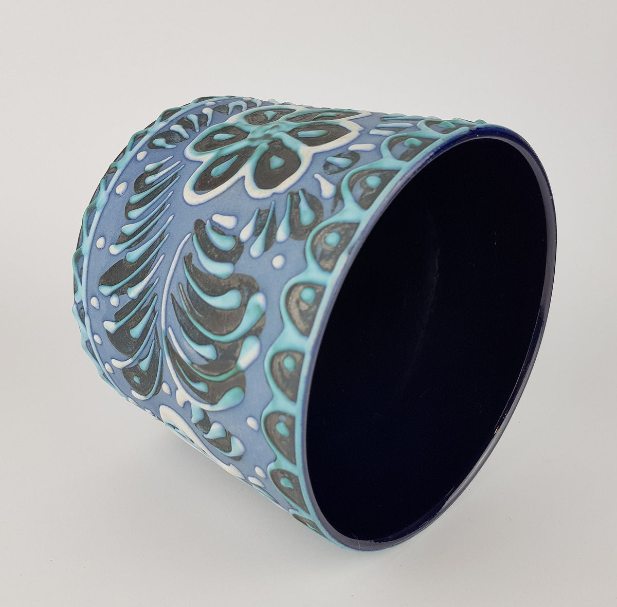 Vintage MAREI KERAMIK Blue Hand Painted Planter Flower Pot West German Pottery 1960s