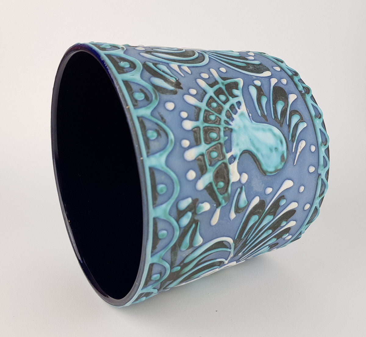 Vintage MAREI KERAMIK Blue Hand Painted Planter Flower Pot West German Pottery 1960s