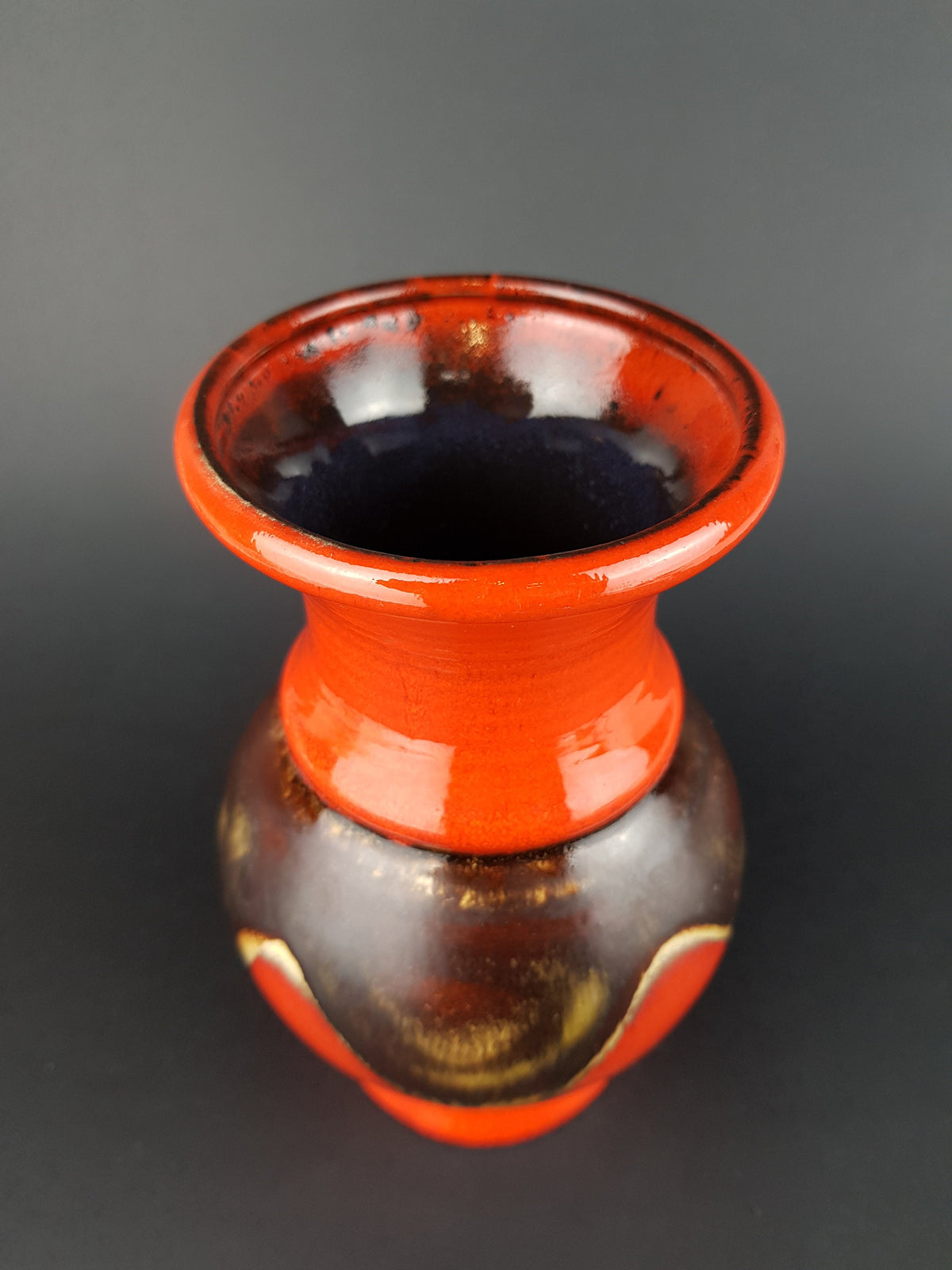 Vintage JASBA KERAMIK Red with Brown Drip Glaze Vase N211 10 18 West German Pottery 1960s