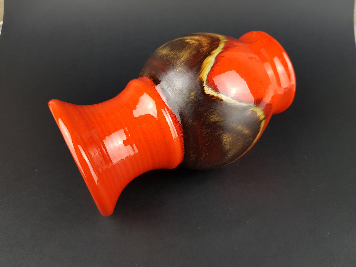 Vintage JASBA KERAMIK Red with Brown Drip Glaze Vase N211 10 18 West German Pottery 1960s