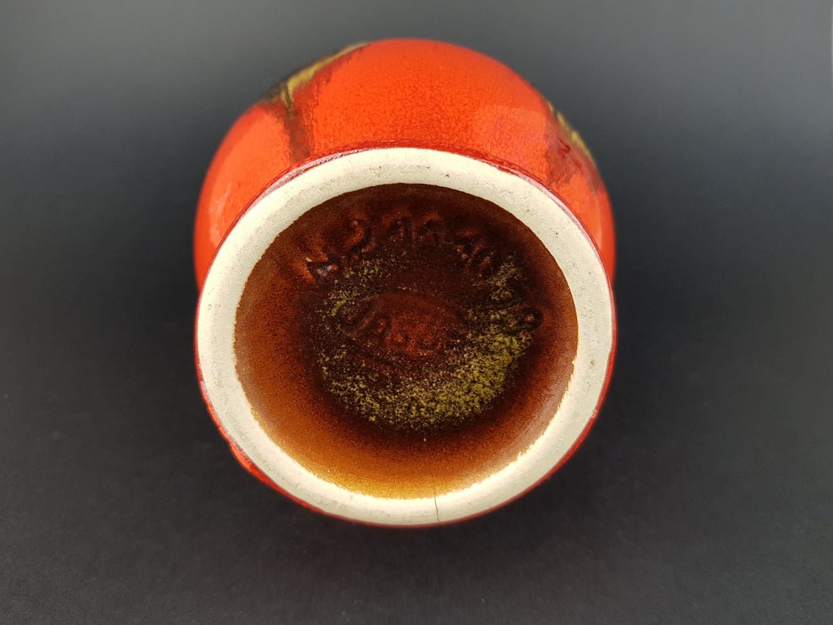 Vintage JASBA KERAMIK Red with Brown Drip Glaze Vase N211 10 18 West German Pottery 1960s