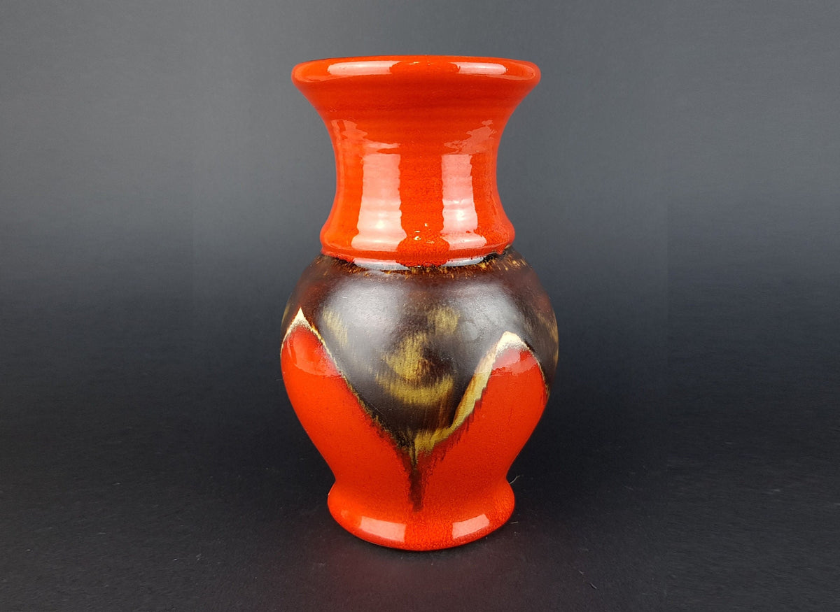 Vintage JASBA KERAMIK Red with Brown Drip Glaze Vase N211 10 18 West German Pottery 1960s