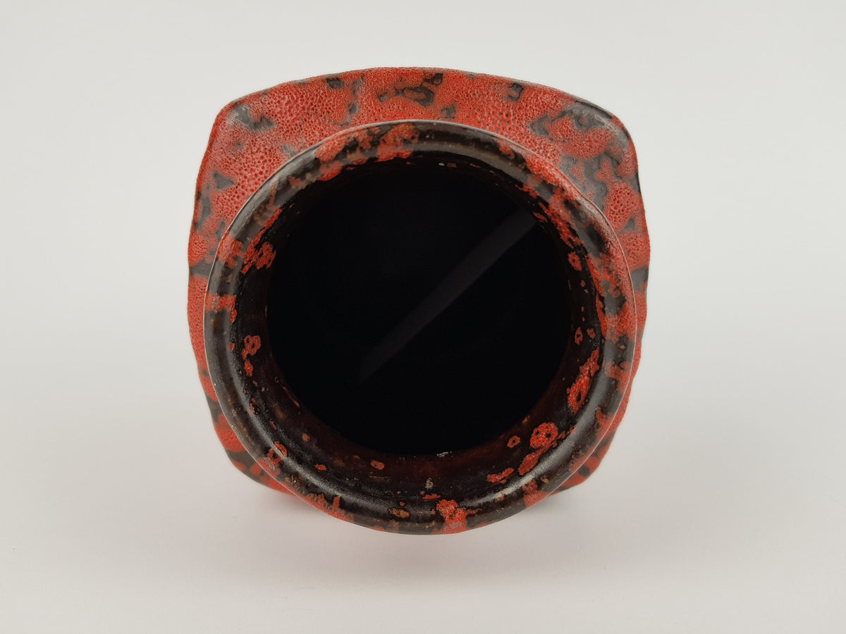 Vintage SCHEURICH KERAMIK Red and Black Fat Lava Vase 282 16 with JURA decor West German Pottery 1970s