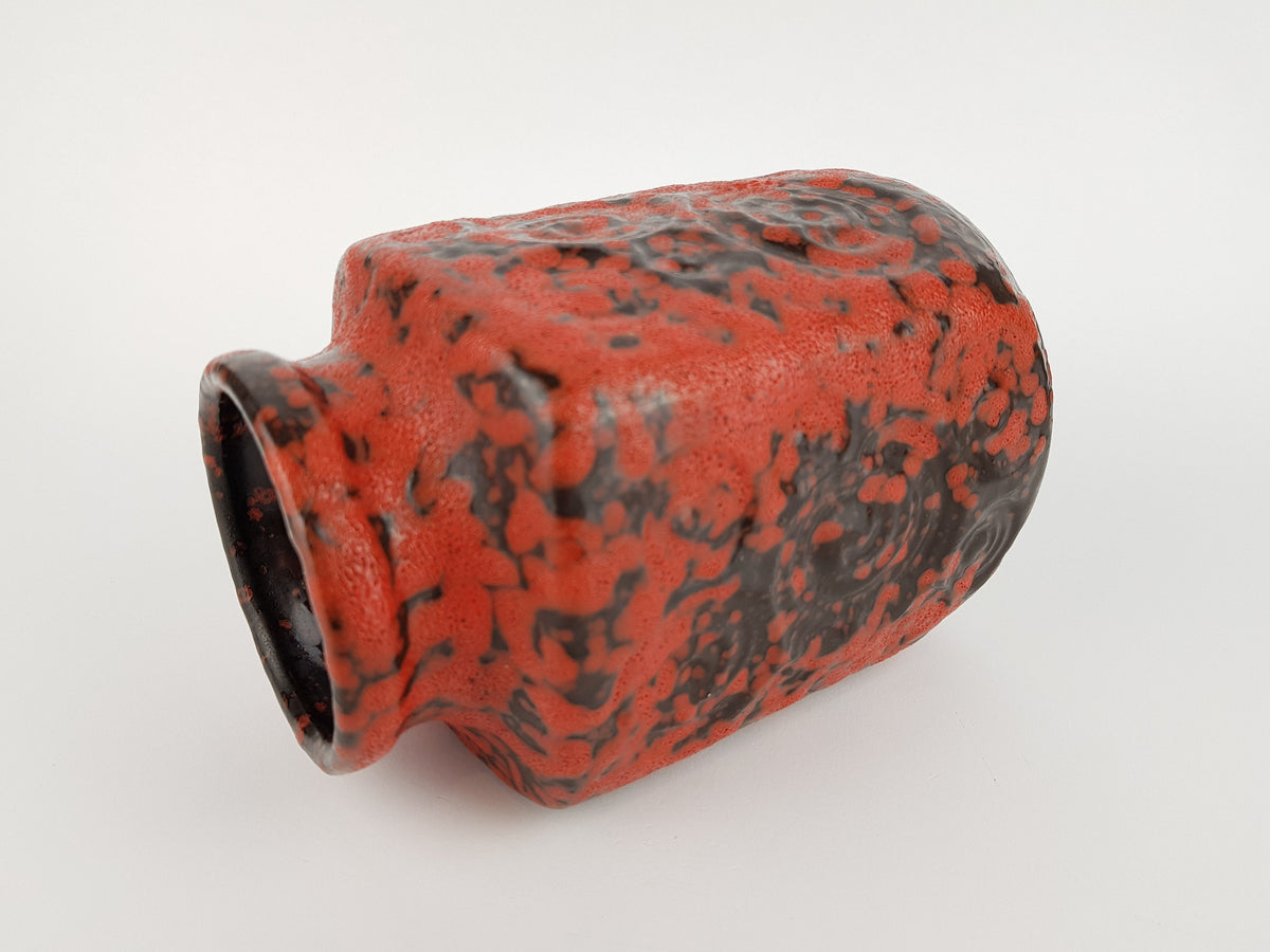 Vintage SCHEURICH KERAMIK Red and Black Fat Lava Vase 282 16 with JURA decor West German Pottery 1970s