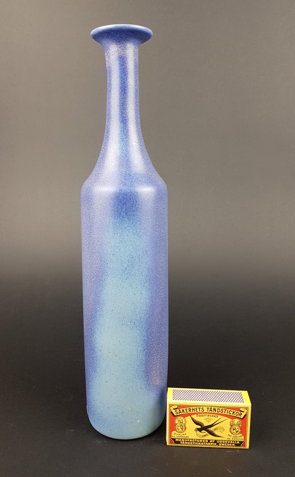 Vintage GABRIEL SWEDEN POTTERY Matte Blue Scandinavian Art Vase 1960s by Kjell Andersson