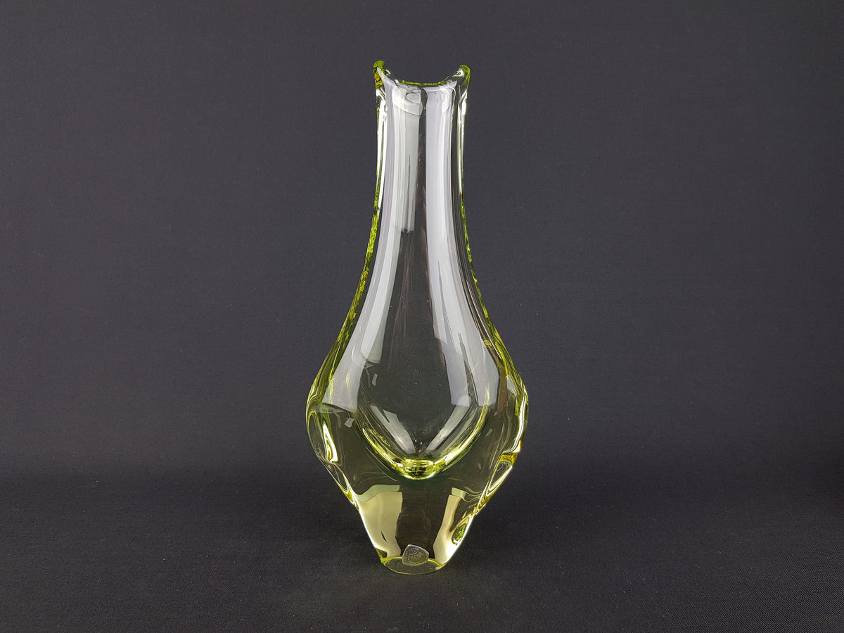 Vintage ZELEZNY BROD SKLO Yellow Glass Vase from Czechoslovakia 1950s by Miloslav Klinger