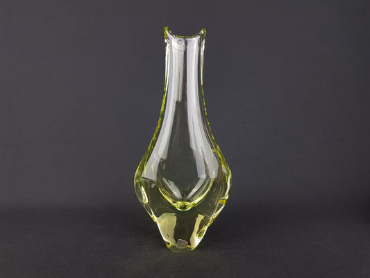Vintage ZELEZNY BROD SKLO Yellow Glass Vase from Czechoslovakia 1950s by Miloslav Klinger