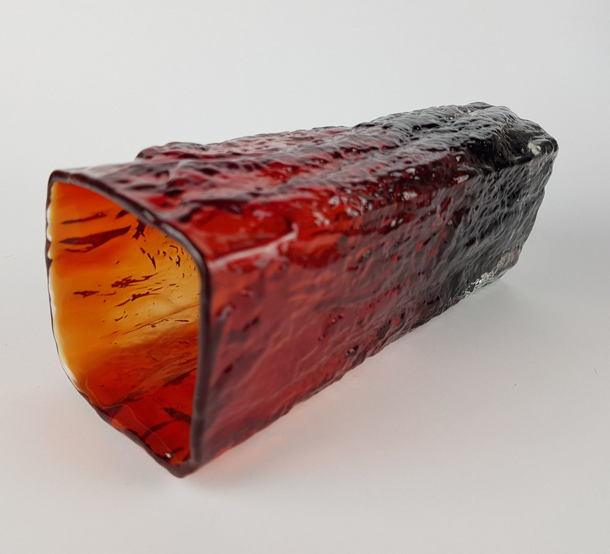 Vintage JAPANESE Red Black Bark Textured Vase from SHOEI HANDCRAFT Tajima Glass Japan 1970s