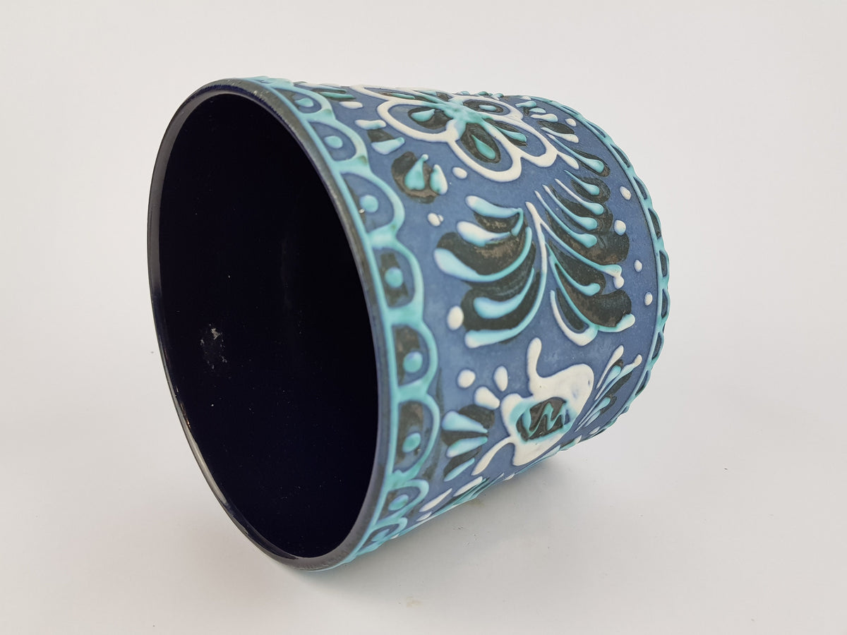 Vintage MAREI KERAMIK Blue Hand Painted Planter Flower Pot West German Pottery 1960s