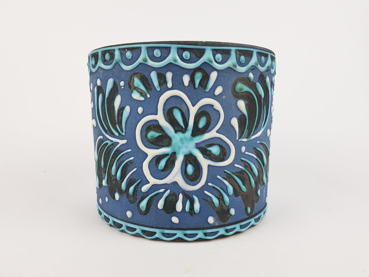 Vintage MAREI KERAMIK Blue Hand Painted Planter Flower Pot West German Pottery 1960s