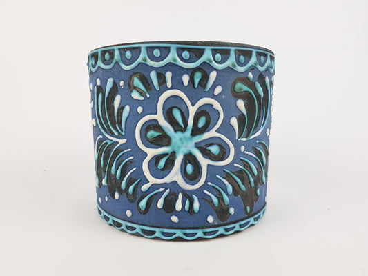 Vintage MAREI KERAMIK Blue Hand Painted Planter Flower Pot West German Pottery 1960s