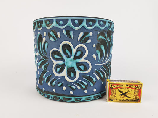 Vintage MAREI KERAMIK Blue Hand Painted Planter Flower Pot West German Pottery 1960s