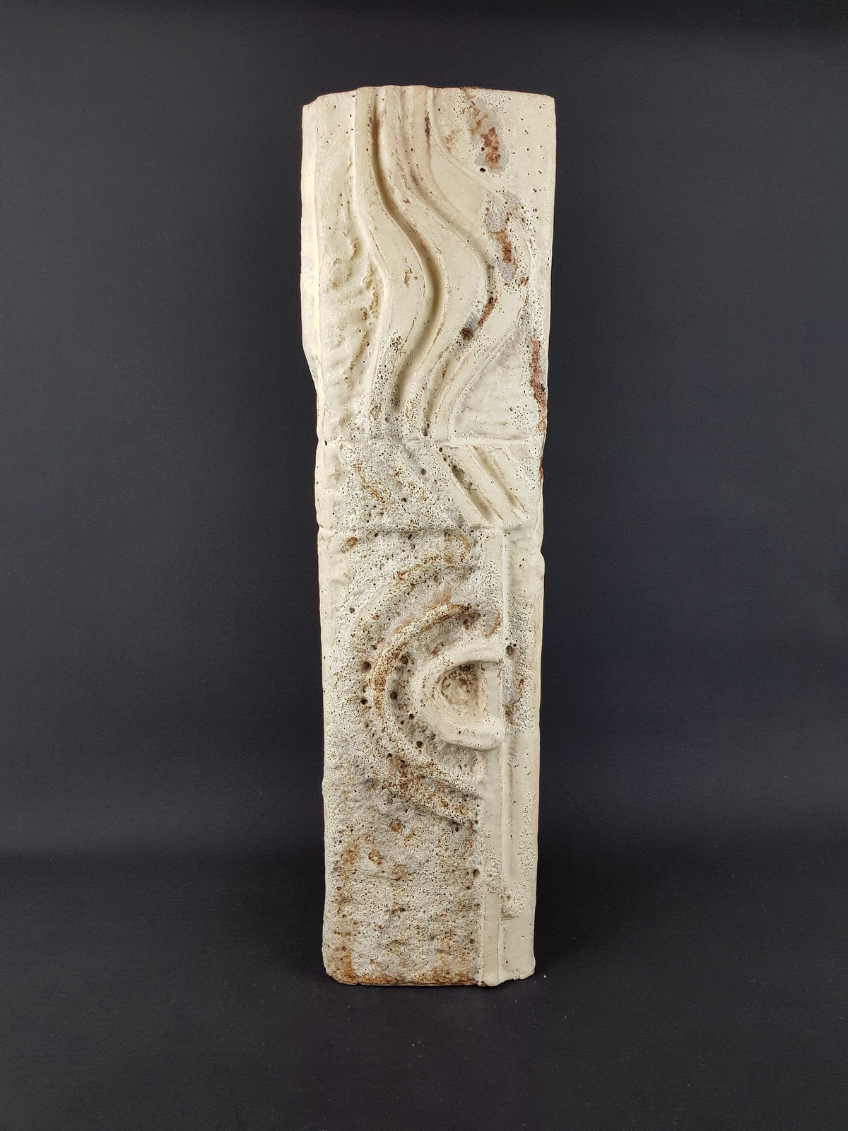 21 Inch XXL Unique Vintage Triangular Beige SCHÄFFENACKER Studio Art Pottery Statue Totem Pole West German Pottery 1960s