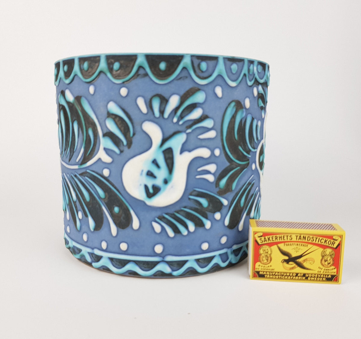 Vintage MAREI KERAMIK Blue Hand Painted Planter Flower Pot West German Pottery 1960s