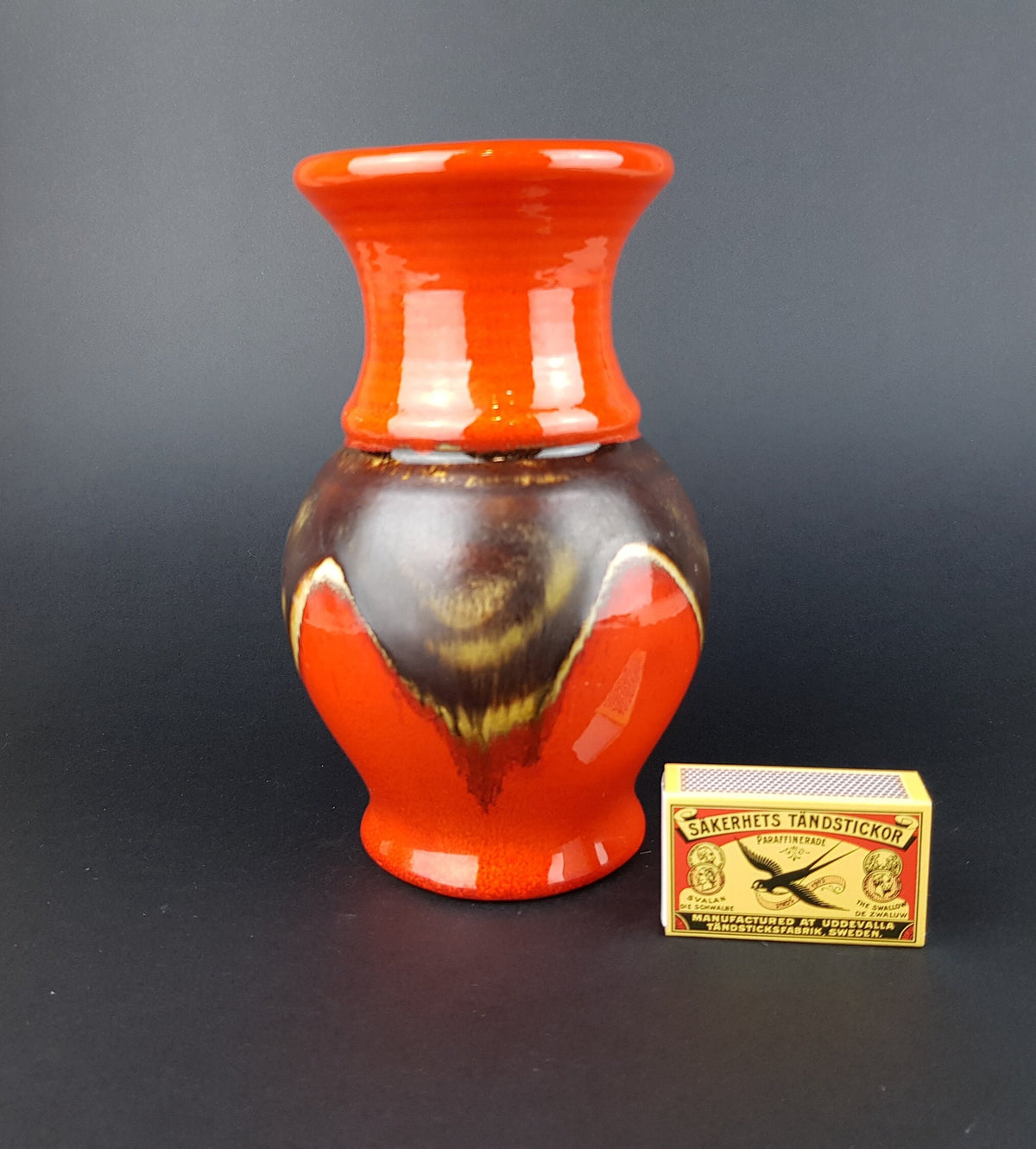 Vintage JASBA KERAMIK Red with Brown Drip Glaze Vase N211 10 18 West German Pottery 1960s