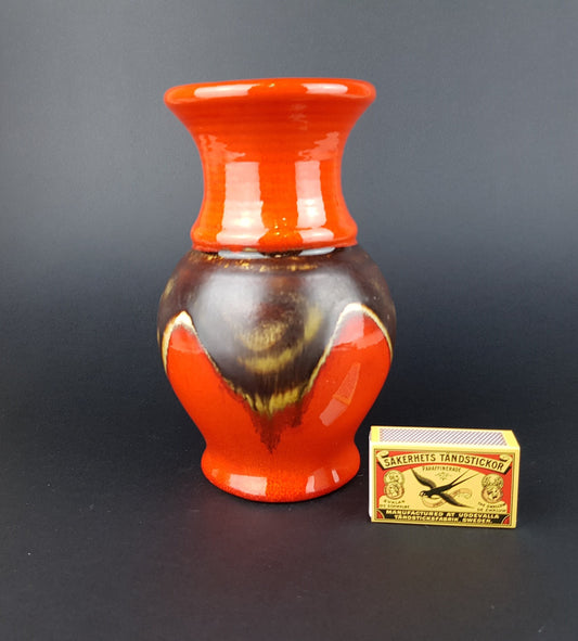 Vintage JASBA KERAMIK Red with Brown Drip Glaze Vase N211 10 18 West German Pottery 1960s