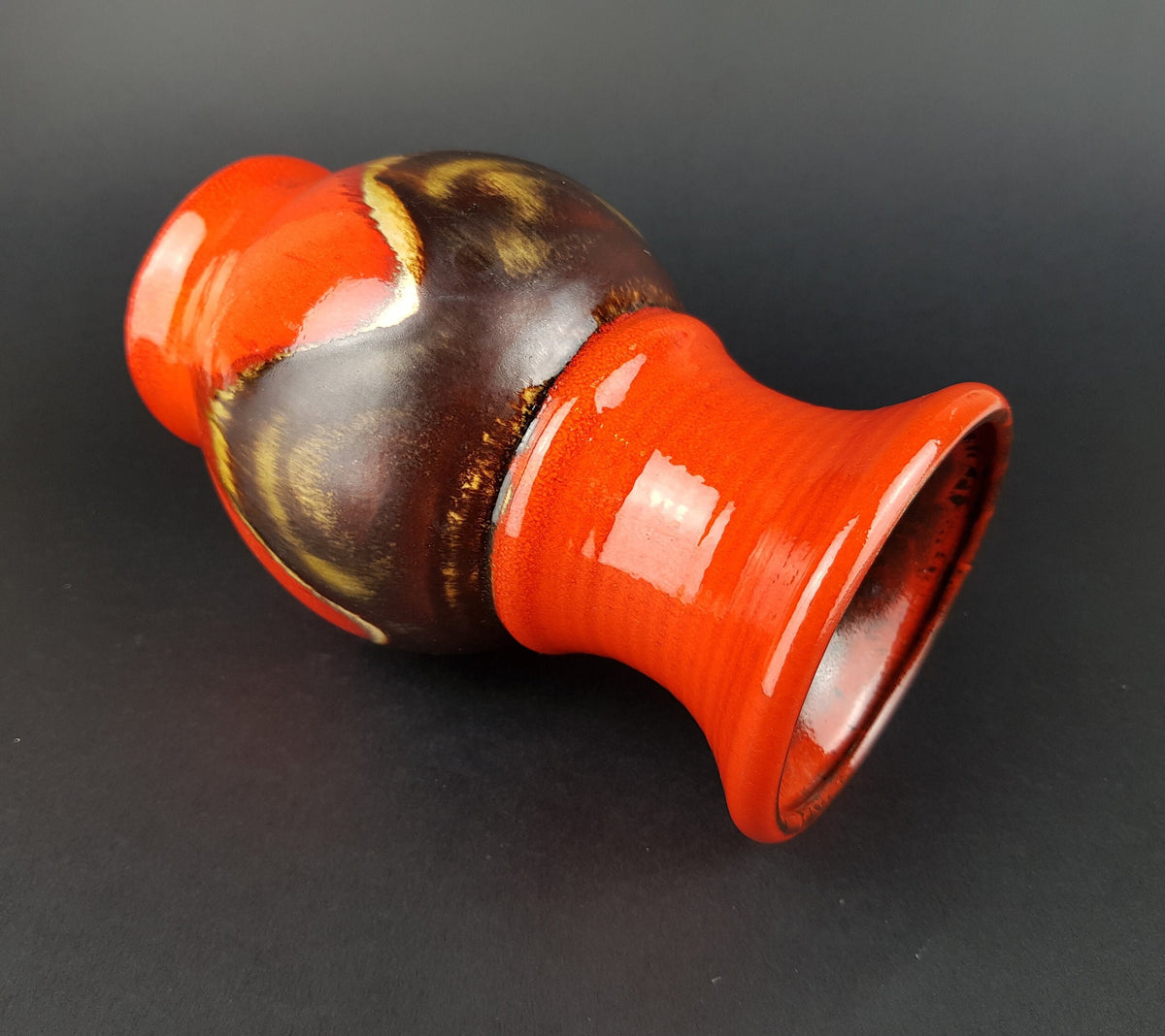 Vintage JASBA KERAMIK Red with Brown Drip Glaze Vase N211 10 18 West German Pottery 1960s