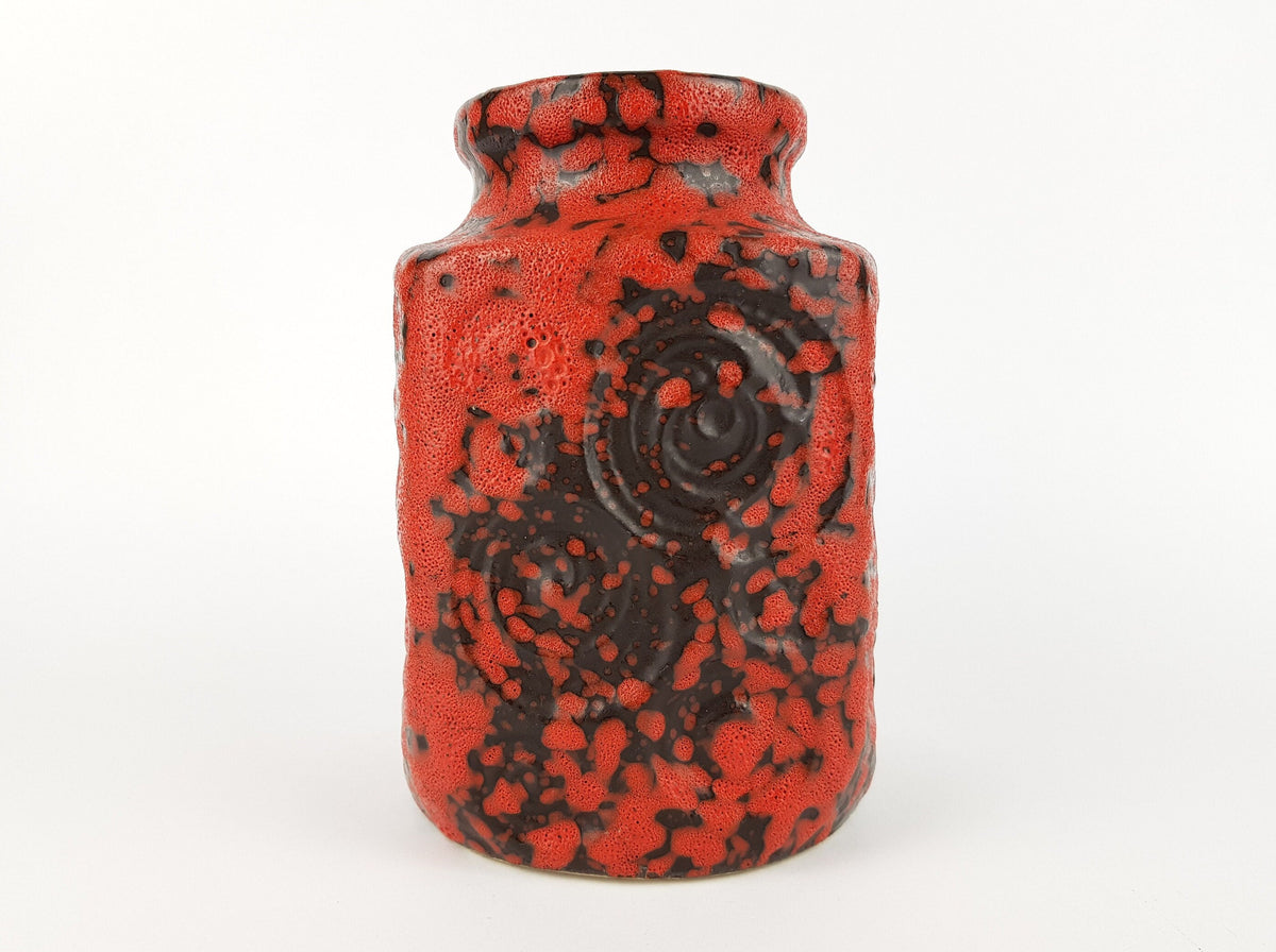 Vintage SCHEURICH KERAMIK Red and Black Fat Lava Vase 282 16 with JURA decor West German Pottery 1970s