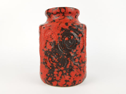 Vintage SCHEURICH KERAMIK Red and Black Fat Lava Vase 282 16 with JURA decor West German Pottery 1970s