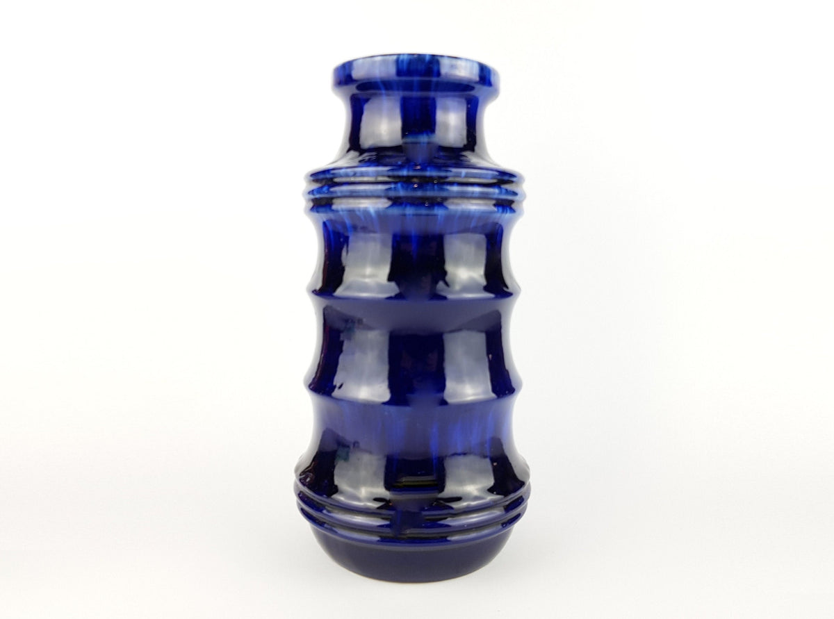 Vintage SCHEURICH KERAMIK Blue "Pagode" Vase 266 28 West German Pottery Fat Lava Era 1970s